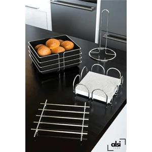 Alsi Home Paslanmaz Gümüş Mutfak Servis Sunum Seti ve Ekmeklik Havluluk Peçetelik Nihale 4 Parça