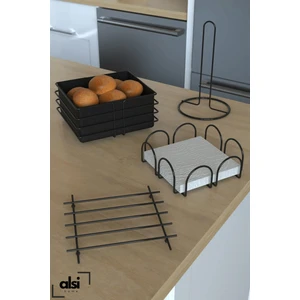 Alsi Home Ekmek Sepeti ve Servis Sunum Seti Havluluk Peçetelik Nihale Ekmeklik -4 Lü Set Siyah