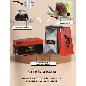 Coco Night 1kg #27MM Nargile Kömürü, 1 Adet Nargile Köz Ocağı, 34 Adet Sipsi, (Kozmatik Nargile, Nargile Kömürü, Sipsi)