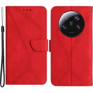 4U Sky Xiaomi Için HT05 13 Ultra Baskılı Çizgi Cilt Touch Telefon Kılıf Cüzdan Stand Pu Deri Kapak-Kırmızı (Yurt Dışından)