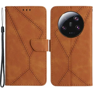4U Sky Xiaomi Için HT05 13 Ultra Baskılı Çizgi Cilt Touch Telefon Kılıfı Cüzdan Stand Pu Deri Kapak-Kahverengi (Yurt Dışından)