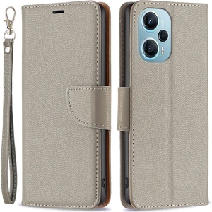 4U Sky Xiaomi Poco F5 5g/redmi Için Telefon Kapağı Not 12 Turbo, Cüzdan Pu Deri Litchi Doku Flip Stand Telefon Kılıfı Strap-Grey (Yurt Dışından)