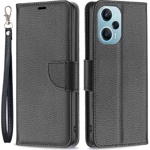 4U Sky Xiaomi Poco F5 5g/redmi Için Telefon Kapağı Not 12 Turbo, Cüzdan Pu Deri Litchi Doku Flip Stand Telefon Kılıfı Strap-Black (Yurt Dışından)