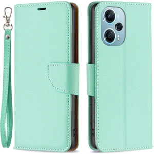 4U Sky Xiaomi Poco F5 5g/redmi Için Telefon Kapağı Not 12 Turbo, Cüzdan Pu Deri Litchi Doku Flip Stand Telefon Kılıfı Strap-Yeşil (Yurt Dışından)