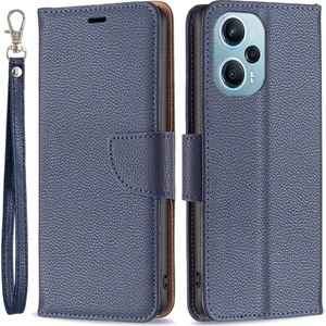 4U Sky Xiaomi Poco F5 5g/redmi Için Telefon Kapağı Not 12 Turbo, Cüzdan Pu Deri Litchi Doku Flip Stand Telefon Kılıfı Strap-Dark Mavi (Yurt Dışından)