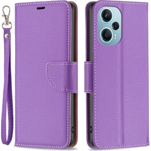 4U Sky Xiaomi Poco F5 5g/redmi Için Telefon Kapağı Not 12 Turbo, Cüzdan Pu Deri Litchi Doku Flip Stand Telefon Kılıfı Strap-Purple (Yurt Dışından)