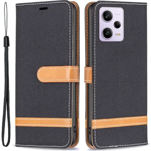 4U Sky Xiaomi Redmi Için Note 12 Pro 5g/note 12 Pro Speed ​​5g/poco X5 Pro 5g Cüzdan Telefon Kılıf Kot Kot Bez Doku Deri Deri Kapak Koruyucu Stand Kapağı Black (Yurt Dışından)