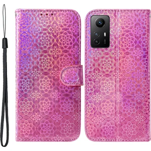 4U Sky Xiaomi Redmi Için Deri Kılıf Not 12S 4g Göz Kamaştırıcı Çiçek Desen Telefon Standı Cüzdan Anti-Damla Kapak-Pembe (Yurt Dışından)