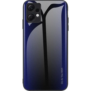 4U Sky Xiaomi Için Redmi Note 12 4g Temperli Cam Geri Kılıf Karbon Fiber Doku Yumuşak Tpu Çerçeve Telefon Kapak-Dark Mavi (Yurt Dışından)