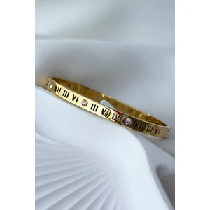 Moda Caprea Caprea Çelik 17 cm Çevreli Ince Taşlı Roma Rakamlı Kadın Kelepçe Çelik Bileklik Kadın