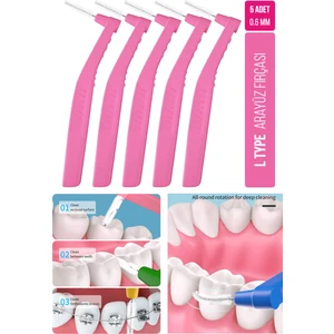 Oral White L Tipi Arayüz Fırçası 0.6 mm 5 Adet Dişler Arası Temizlik için Tasarlanmış