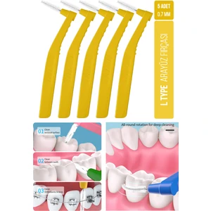Oral White 0.7 mm Sarı Arayüz Fırçası 5 Adet Dişler Arası Temizlik İçin Özel Tasarım