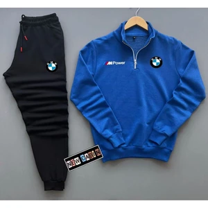 New Cabin Yarım Fermuarlı Bmw Baskılı Pamuklu Eşofman Takım Alt Üst 2'li