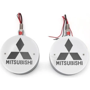 Ahmet Otomotiv Mitsubishi Ayna Altı Küpe Kırmızı-Beyaz Logolu Armalı 12V-24V Paslanmaz Krom (2 Adet)