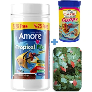 Tropical Mix Selection 125 ml Granules Sera Flora 30 gr Pul Lotus Guppy 100 ml gr anül Tropik Balık Yem Seti