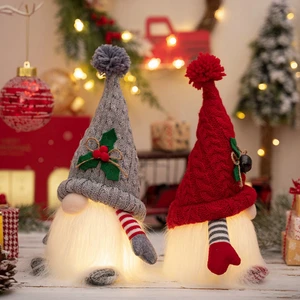 Noel Süsü Örgü Şapka Işıklı Rudolph Doll Yüzü Olmayan Gri (Yurt Dışından)