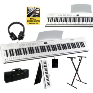 PLX-80WHST Taşınabilir Katlanır Dijital Piyano Tuş Hassasiyetli 88 Tuş BT (Stand Sustain Kulaklık Çanta Metod)