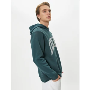 Kapşonlu Sweatshirt Slogan Baskılı Uzun Kollu Ribanalı