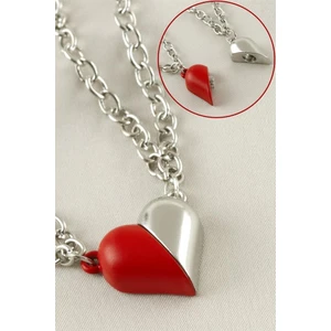 Mıknatıslı Çift Kalpli Kırmızı Beyaz Erkek Bayan Sevgili Kolyesi bbk29