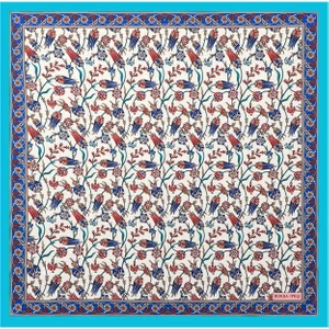 Bursa İpek Turkuaz Lale Desen Ipeksi Mendil