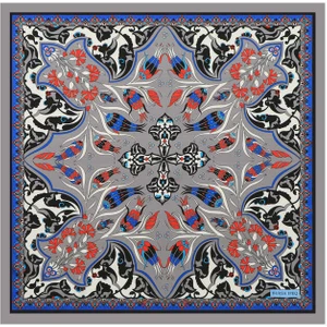 Bursa İpek Gri Çintemani Karanfil Desen Ipeksi Mendil