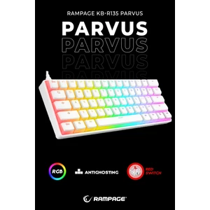 KB-R135 Parvus Beyaz Type-C Bağlantilı RGB Puding Tuşlu Red Switch Us Gaming Oyuncu Klavyesi