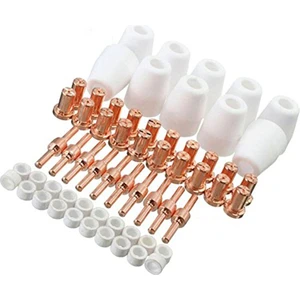 60 Adet/takım Seramik + Kırmızı Bakır Hava Plazma Kesme Kesici Sarf Malzemeleri Genişletilmiş Ucu Nozulları Elektrot PT31 LG40 Torch CUT-50D (Yurt Dışından)