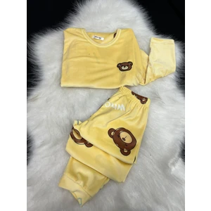 Kız Çocuk Kadife Baskılı Pijama Takım 13353 Sarı