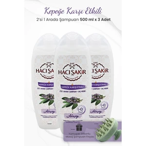 Hacı Şakir Adaçayı 2si 1 Arada Şampuan 500 ml x 3 Adet ve Şampuan Fırçası Yeşil