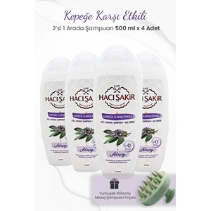 Hacı Şakir Adaçayı 2si 1 Arada Şampuan 500 ml x 4 Adet ve Şampuan Fırçası Yeşil