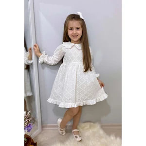 Le Mabelle Beyaz  Uzun Kollu Fisto Yaka Detaylı Kız Çocuk Elbise - Jesicca