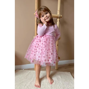 Le Mabelle Pembe  Yıldız Baskılı Tül Etekli Kız Çocuk Elbise - Karen