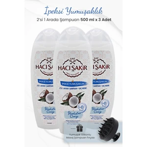 Hacı Şakir Hindistan Cevizi 2si 1 Arada Şampuan 500 ml x 3 Adet ve Şampuan Fırçası Siyah