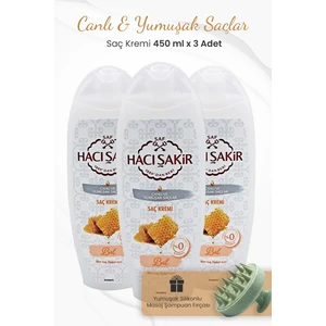 Hacı Şakir Bal Saç Kremi Canlı ve Yumuşak Saçlar 450 ml x 3 Adet ve Şampuan Fırçası Yeşil
