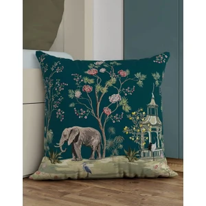Flamenco Tekstil Çift Baskılı Kırlent Elephant And Roses Pattern Desenli Dekoratif Hediyelik Kılıfı