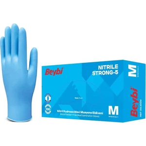 Strong-5 Pudrasız Mavi Nitril Muayene Eldiveni 100 Adet M