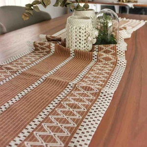 Nona Mino Pamuklu Şal Motif Dantel Örgü Runner 35X150
