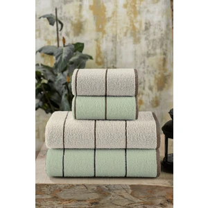 Yeşil Valona 50 x 85 – 70 X140 cm 4'lü Banyo Havlu Seti | Krem-Yeşil