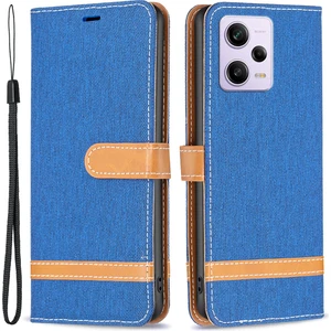 4U Sky Xiaomi Redmi Için Note 12 Pro 5g/note 12 Pro Speed ​​5g/poco X5 Pro 5g Cüzdan Telefon Kılıf Kot Kot Bez Doku Deri Deri Kapak Koruyucu Stand Kapak Sapfire (Yurt Dışından)