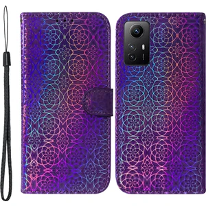 4U Sky Xiaomi Redmi Için Deri Kılıf Not 12S 4g Göz Kamaştırıcı Çiçek Desen Telefon Standı Cüzdan Anti-Damla Kapak-Mor (Yurt Dışından)