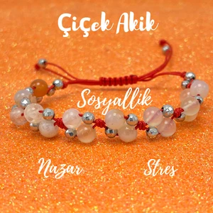 Yıldız Doğal Taş 6mm Ipli Çiçek Akik Ayarlanabilir Ölçü Doğal Taş Bileklik