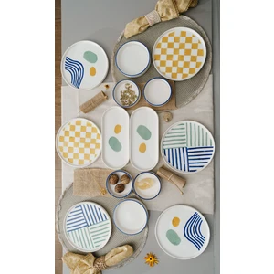 Kevin Seramik Hand Made 14 Parça 6 Kişilik Özel Tasarım Modern Kahvaltı Takımı