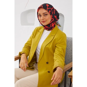 Relax Geometrik Line Soft Eşarp Siyah Kırmızı 1145-03
