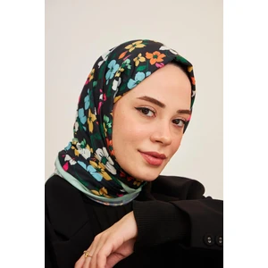 Amelia Desenli Pamuk Şal Siyah Turkuaz 3025-21