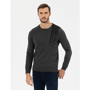 Pierre Cardin Erkek Gri Melanj Slim Fit Bisiklet Yaka Triko Kazak 50258795-VR086