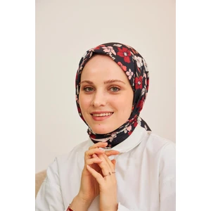 Amelia Desenli Pamuk Şal Siyah Kırmızı 3025-20