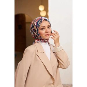 Geo Oval Soft Eşarp Petrol Mavi Pembe 1158-09