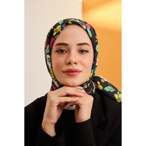 Amelia Desenli Pamuk Şal Siyah Fuşya 3025-17