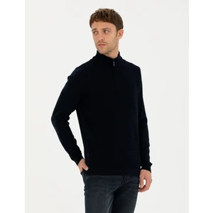 Pierre Cardin Erkek Lacivert Slim Fit Fermuarlı Dik Yaka Triko Kazak 50281824-VR033