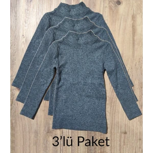 3 Lü  Pamuklu Ligrali Yarım Balıkçı Yaka Gri Badi